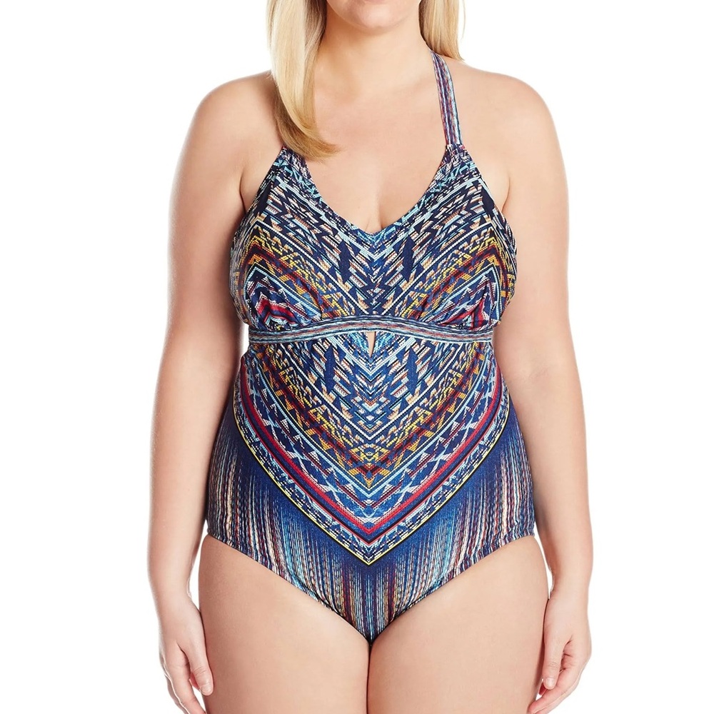 Jessica Simpson Plus Size Dusty Road Macrame One-Piece Swimsuit 2x